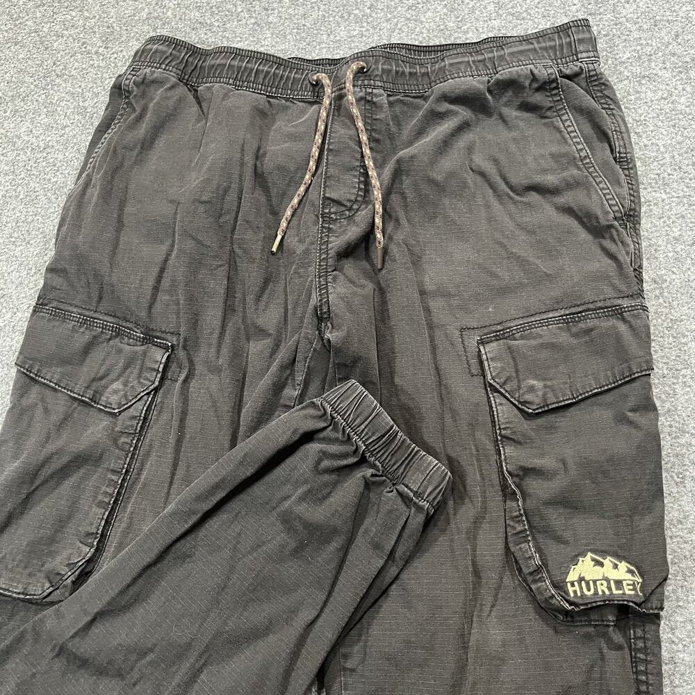 Hurley Pants Mens Medium Gray Ripstop Cargo Joggers Drawstring Cotton Pockets